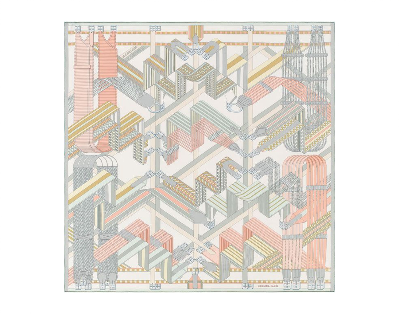 에르메스 까레 스카프 90 상글 엔 지그재그 블랑 베르트 아망드 로즈 뿌드르