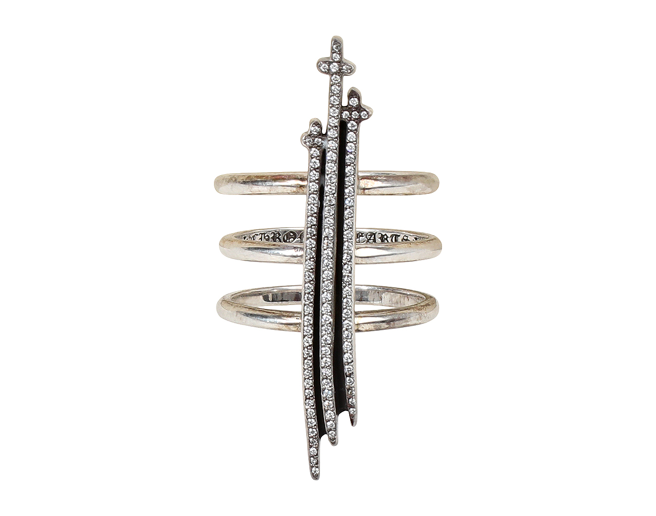 크롬하츠 RS3 크로스 V 트리플 밴드 링 실버 파베 다이아몬드 7