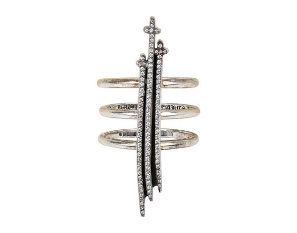 크롬하츠 RS3 크로스 V 트리플 밴드 링 실버 파베 다이아몬드 7