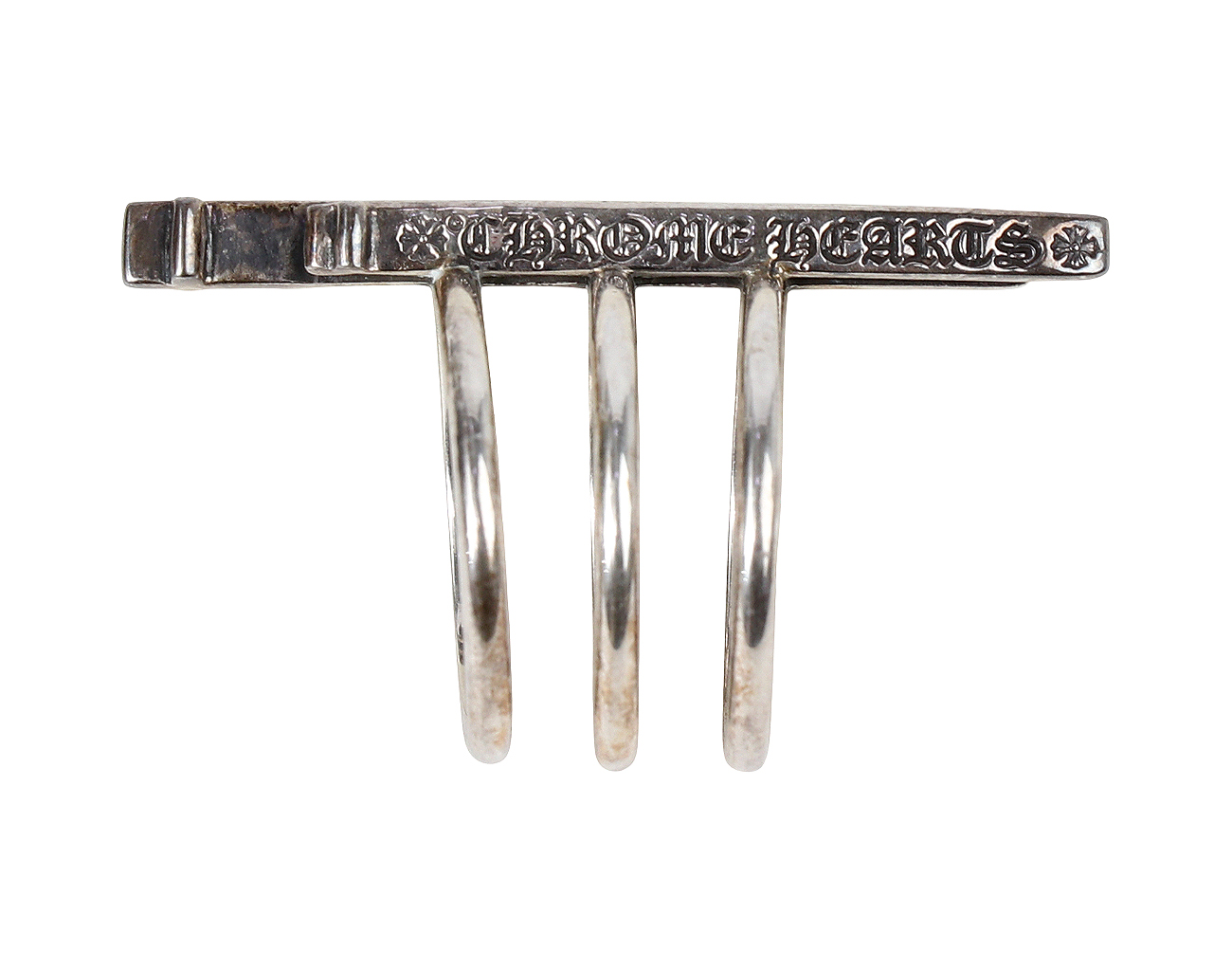 크롬하츠 RS3 크로스 V 트리플 밴드 링 실버 파베 다이아몬드 7