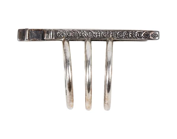 크롬하츠 RS3 크로스 V 트리플 밴드 링 실버 파베 다이아몬드 7