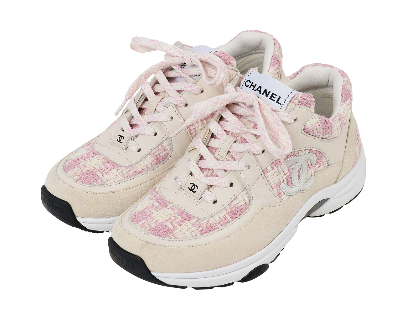 샤넬 트위드 스니커즈 핑크 에크루 37