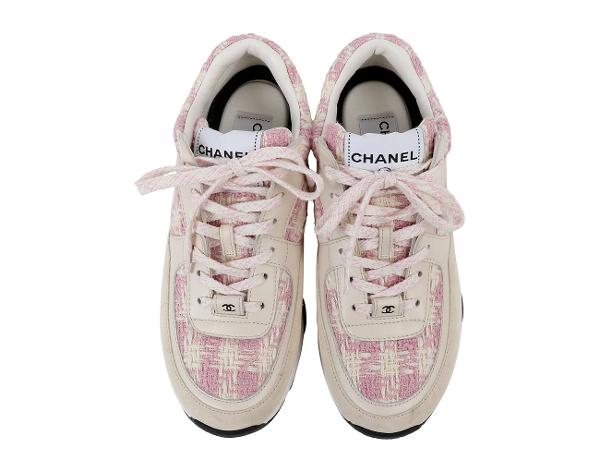 샤넬 트위드 스니커즈 핑크 에크루 37