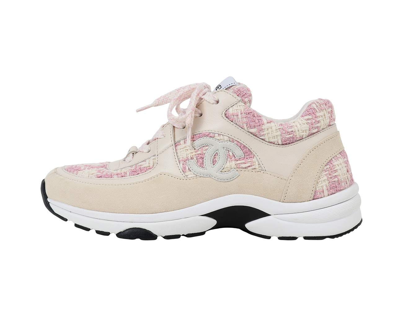 샤넬 트위드 스니커즈 핑크 에크루 37