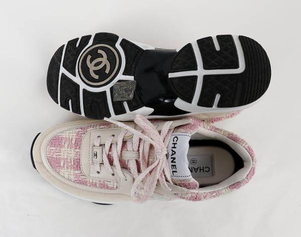 샤넬 트위드 스니커즈 핑크 에크루 37