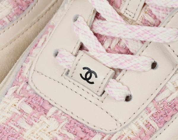샤넬 트위드 스니커즈 핑크 에크루 37