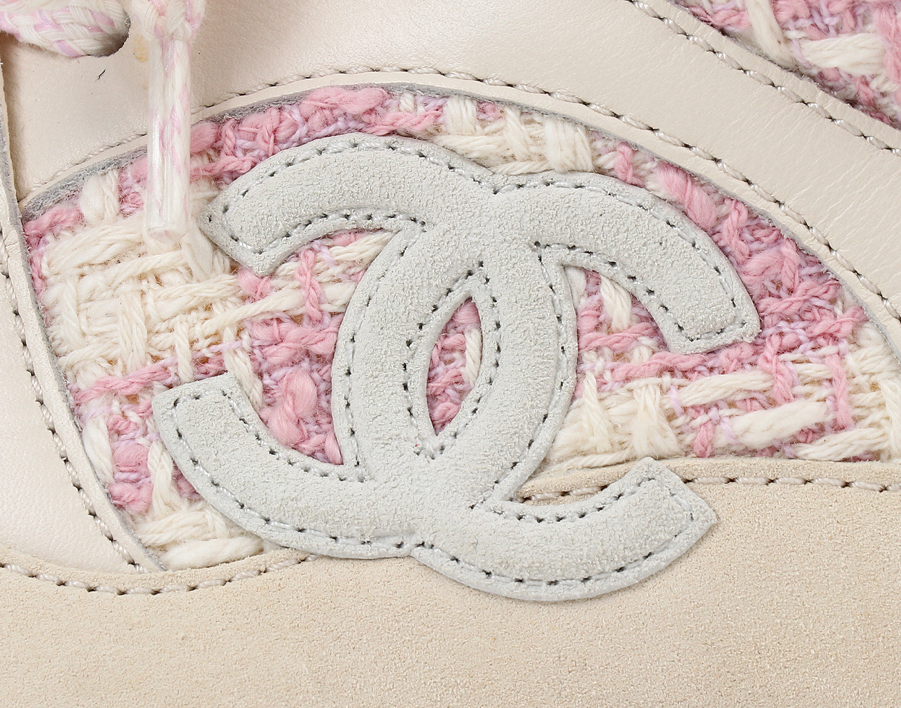 샤넬 트위드 스니커즈 핑크 에크루 37