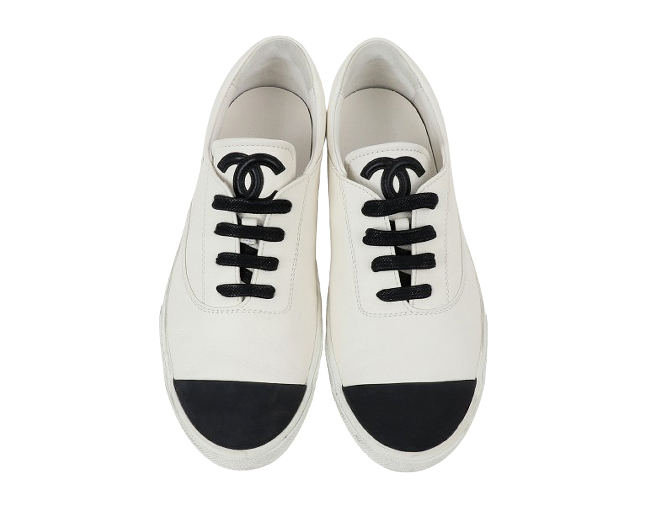 샤넬 캡 토 CC 스니커즈 화이트 블랙 37 1/2