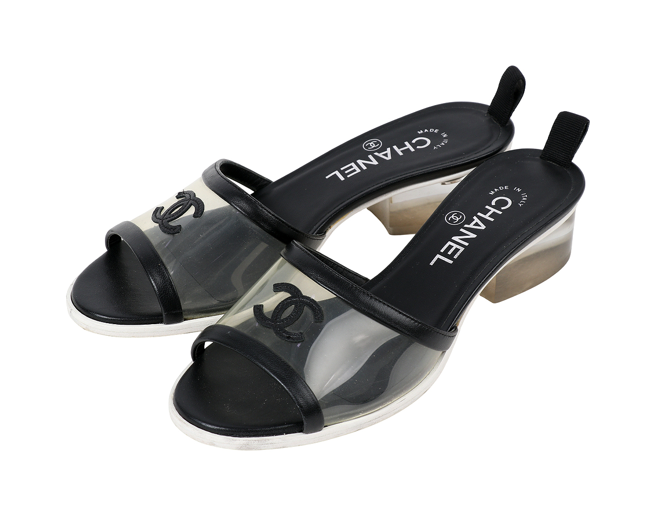 샤넬 PVC CC 뮬 블랙 37 1/2C