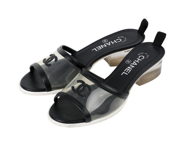 샤넬 PVC CC 뮬 블랙 37 1/2C