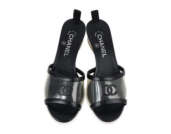 샤넬 PVC CC 뮬 블랙 37 1/2C