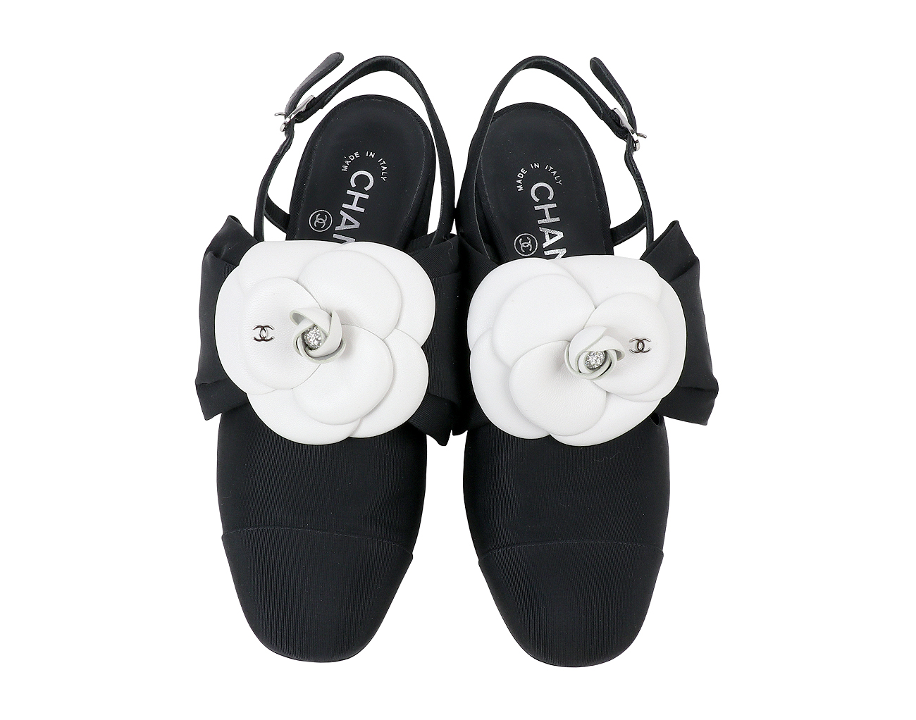 샤넬 까멜리아 슬링백 블랙 화이트 37C