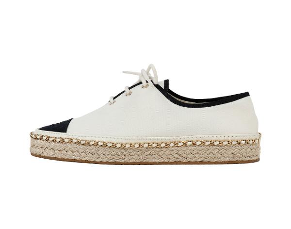 샤넬 체인 트리밍 레이스업 아이보리 블랙 37C