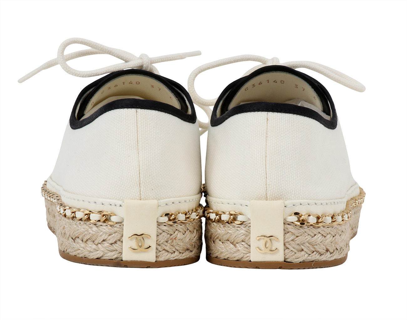 샤넬 체인 트리밍 레이스업 아이보리 블랙 37C