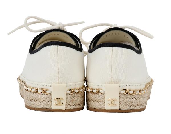 샤넬 체인 트리밍 레이스업 아이보리 블랙 37C