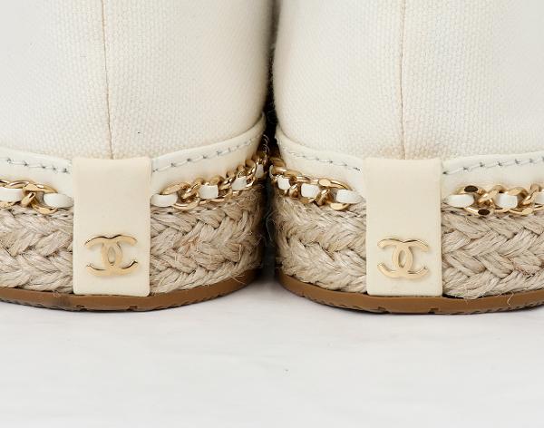 샤넬 체인 트리밍 레이스업 아이보리 블랙 37C