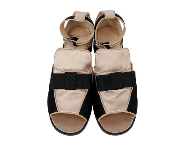 샤넬 오픈 토 보우 앵클 스트랩 로퍼 베이지 블랙 37C