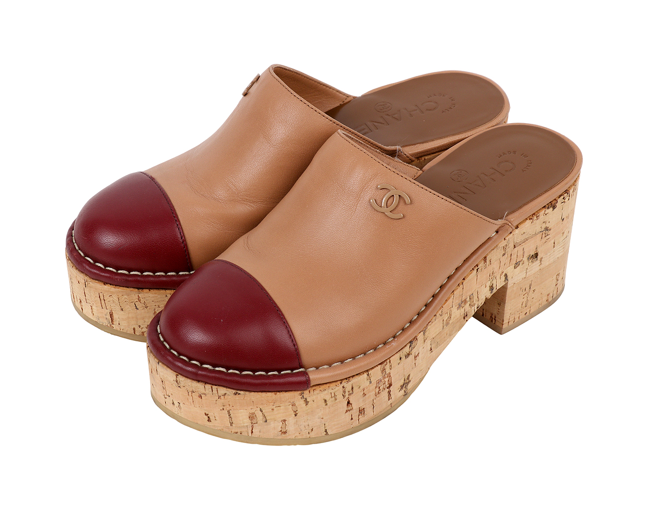 샤넬 CC 클로그 오픈 슈즈 브라운 버건디 37