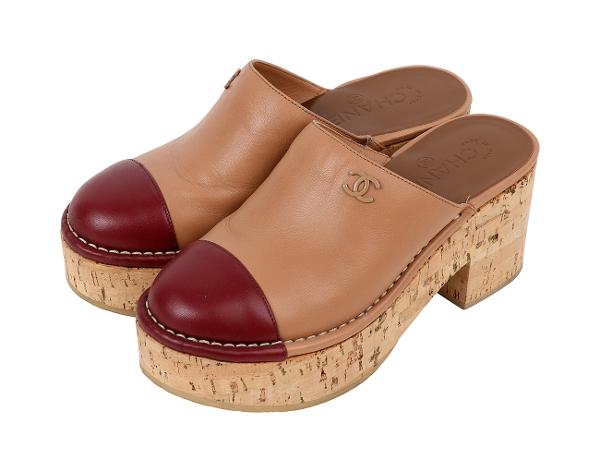 샤넬 CC 클로그 오픈 슈즈 브라운 버건디 37