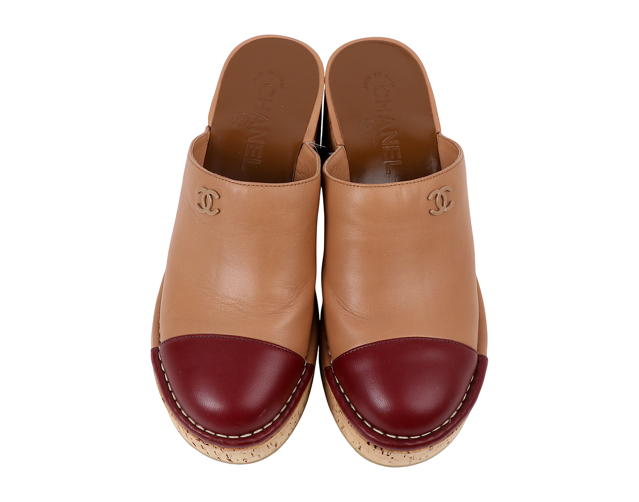 샤넬 CC 클로그 오픈 슈즈 브라운 버건디 37