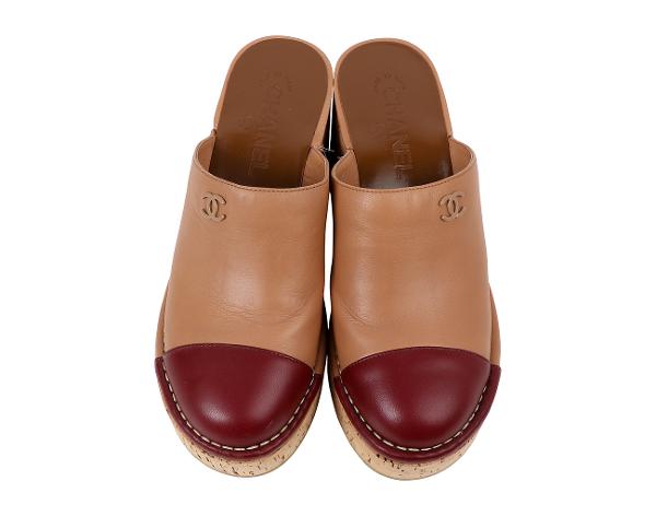 샤넬 CC 클로그 오픈 슈즈 브라운 버건디 37