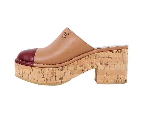 샤넬 CC 클로그 오픈 슈즈 브라운 버건디 37