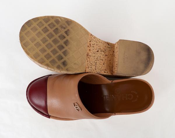 샤넬 CC 클로그 오픈 슈즈 브라운 버건디 37