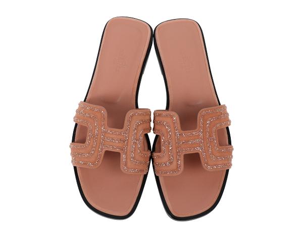 에르메스 아케인 라인스톤 오란 샌들 로즈 오브 누드 37 1/2