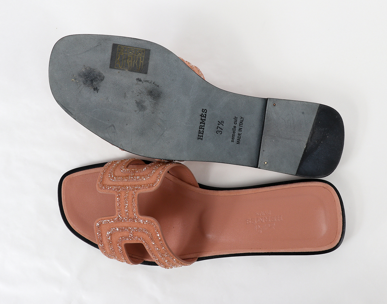 에르메스 아케인 라인스톤 오란 샌들 로즈 오브 누드 37 1/2