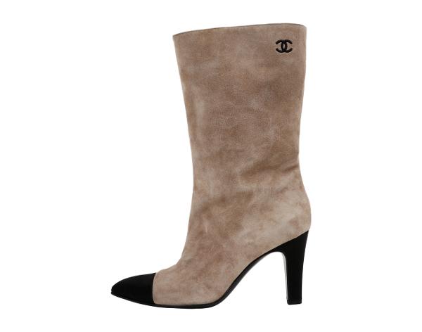 샤넬 가브리엘 샤넬 코코 레터링 스웨이드 숏 부츠 베이지 블랙 37 1/2C