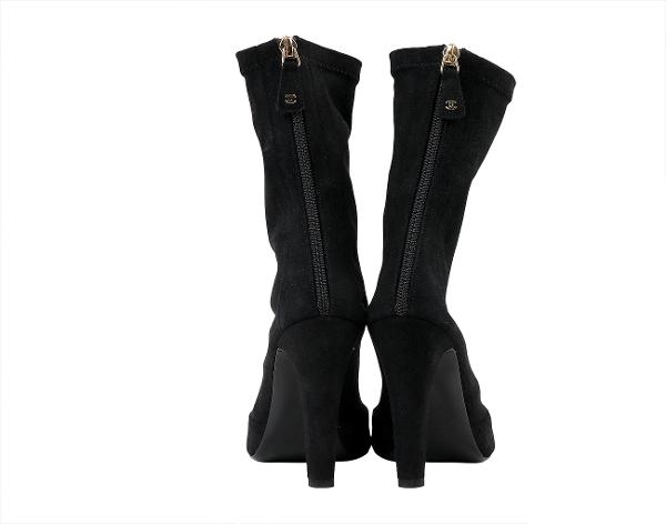 샤넬 스트레치 스웨이드 앵클 부츠 블랙 37 1/2C