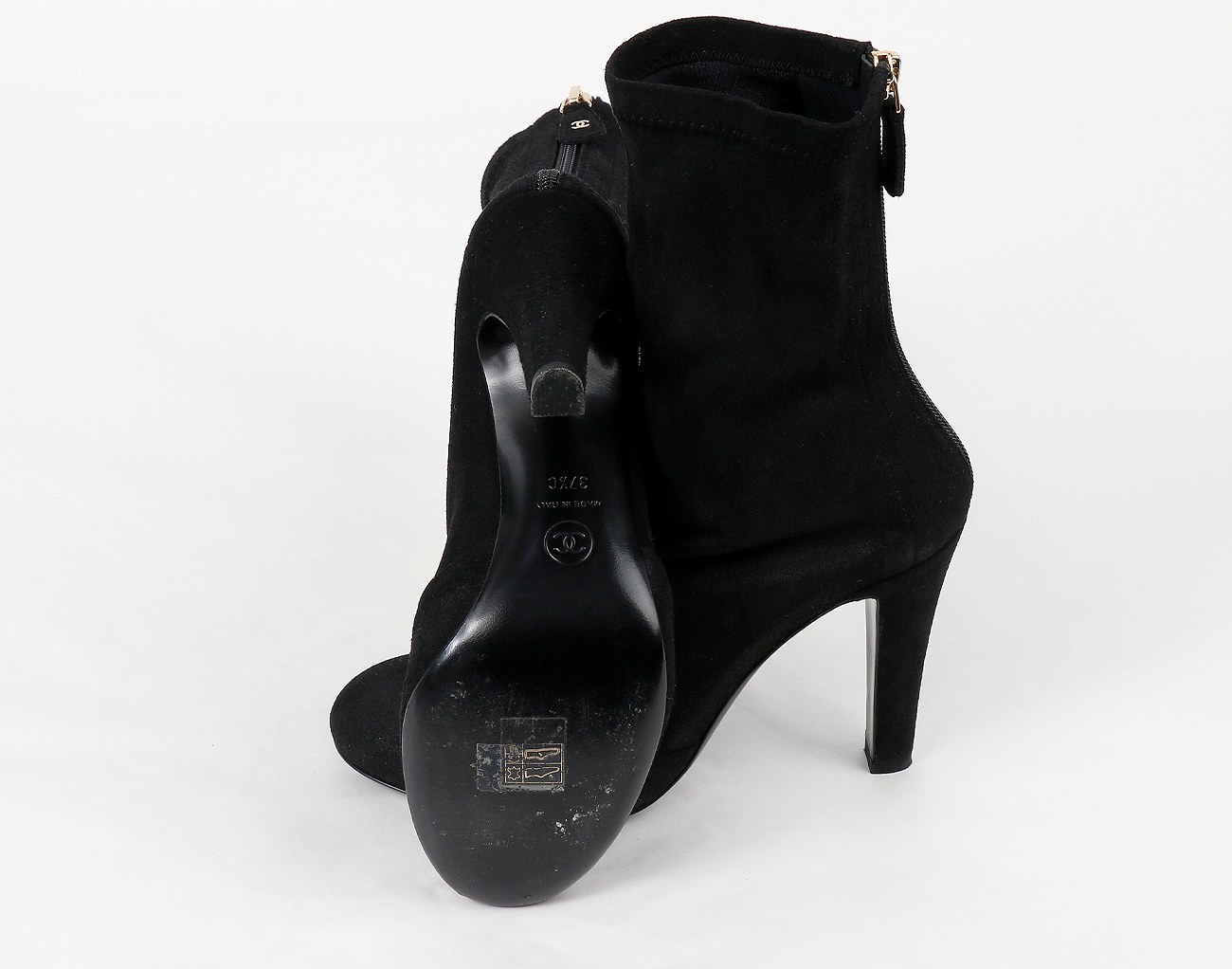 샤넬 스트레치 스웨이드 앵클 부츠 블랙 37 1/2C