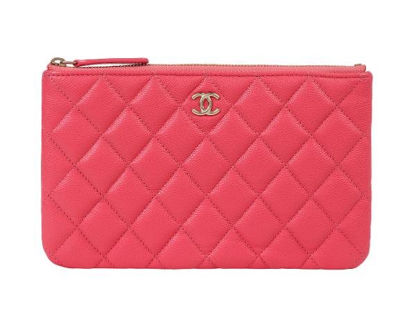 샤넬 클래식 파우치 스몰 핑크 샴페인골드 캐비어