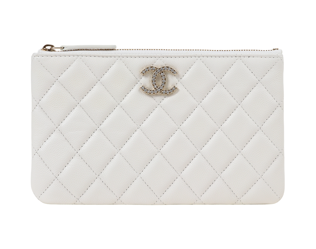 샤넬 클래식 파우치 스몰 화이트 샴페인골드 캐비어