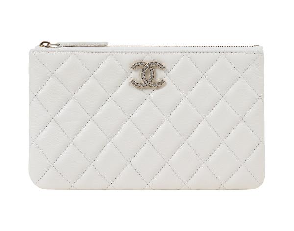 샤넬 클래식 파우치 스몰 화이트 샴페인골드 캐비어