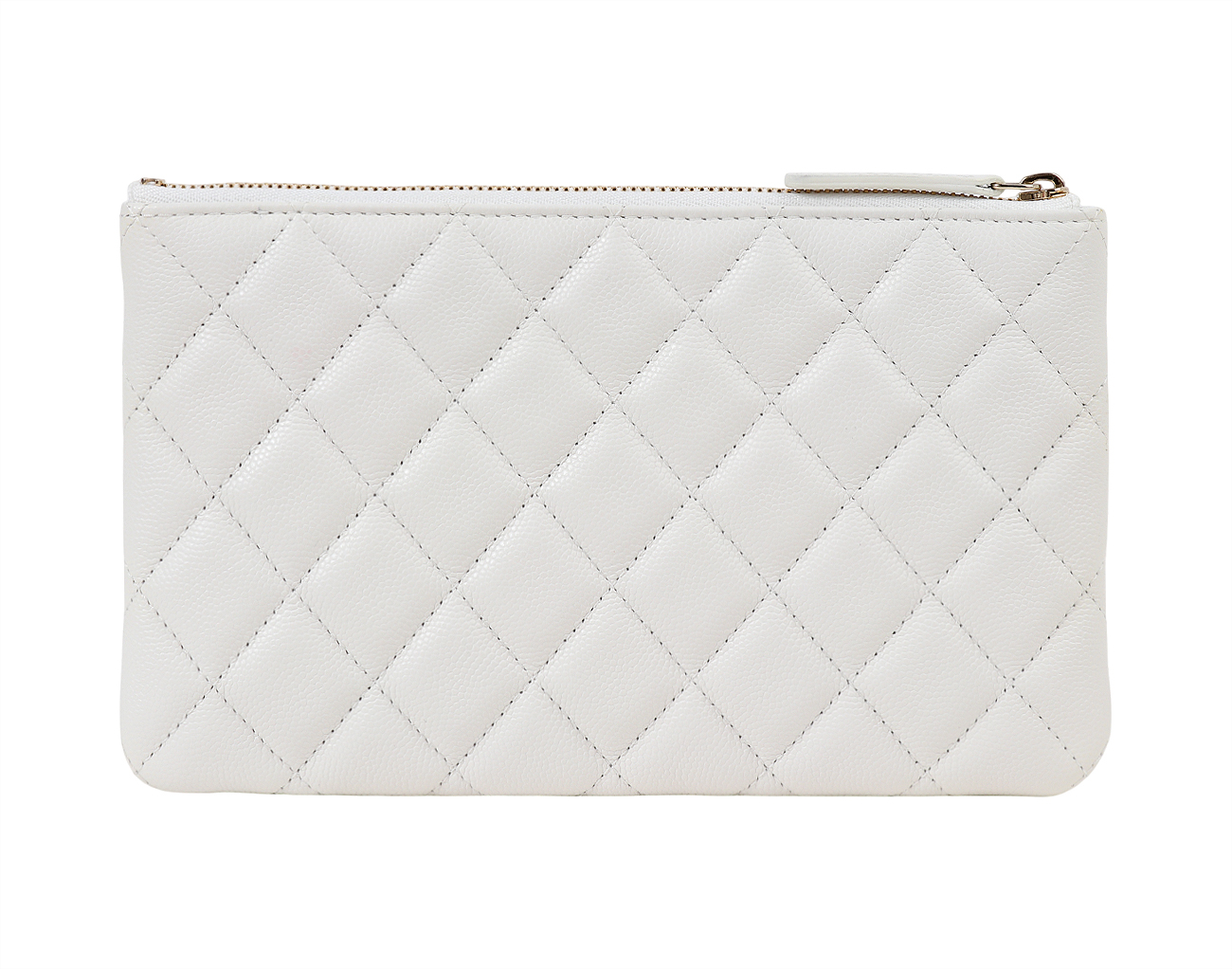 샤넬 클래식 파우치 스몰 화이트 샴페인골드 캐비어