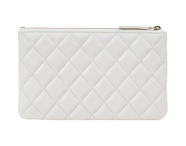 샤넬 클래식 파우치 스몰 화이트 샴페인골드 캐비어