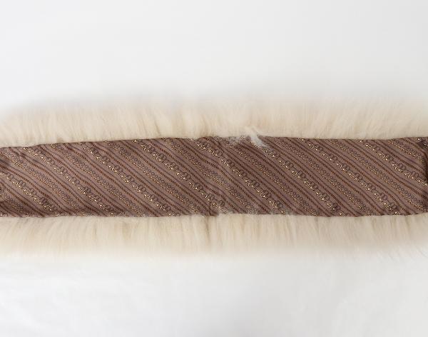 구찌 퍼 트리밍 실크 스카프 아이보리 브라운