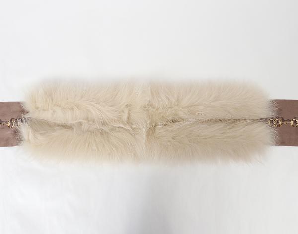 구찌 퍼 트리밍 실크 스카프 아이보리 브라운