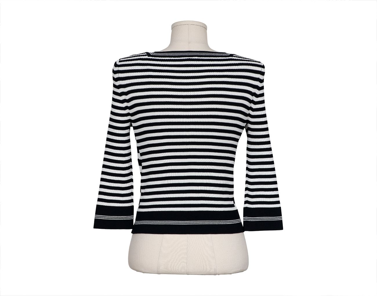 샤넬 NO.5 레터링 스트라이프 스퀘어넥 풀오버 네이비 블루 화이트 38