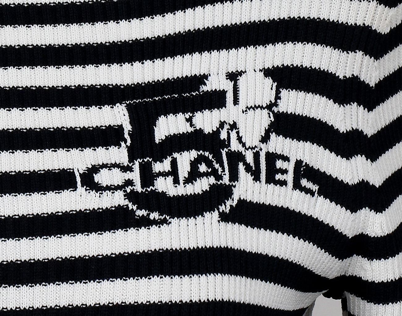 샤넬 NO.5 레터링 스트라이프 스퀘어넥 풀오버 네이비 블루 화이트 38