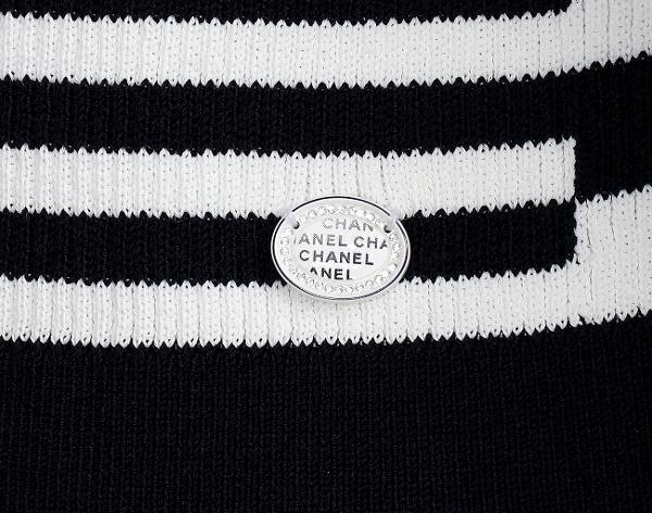 샤넬 NO.5 레터링 스트라이프 스퀘어넥 풀오버 네이비 블루 화이트 38