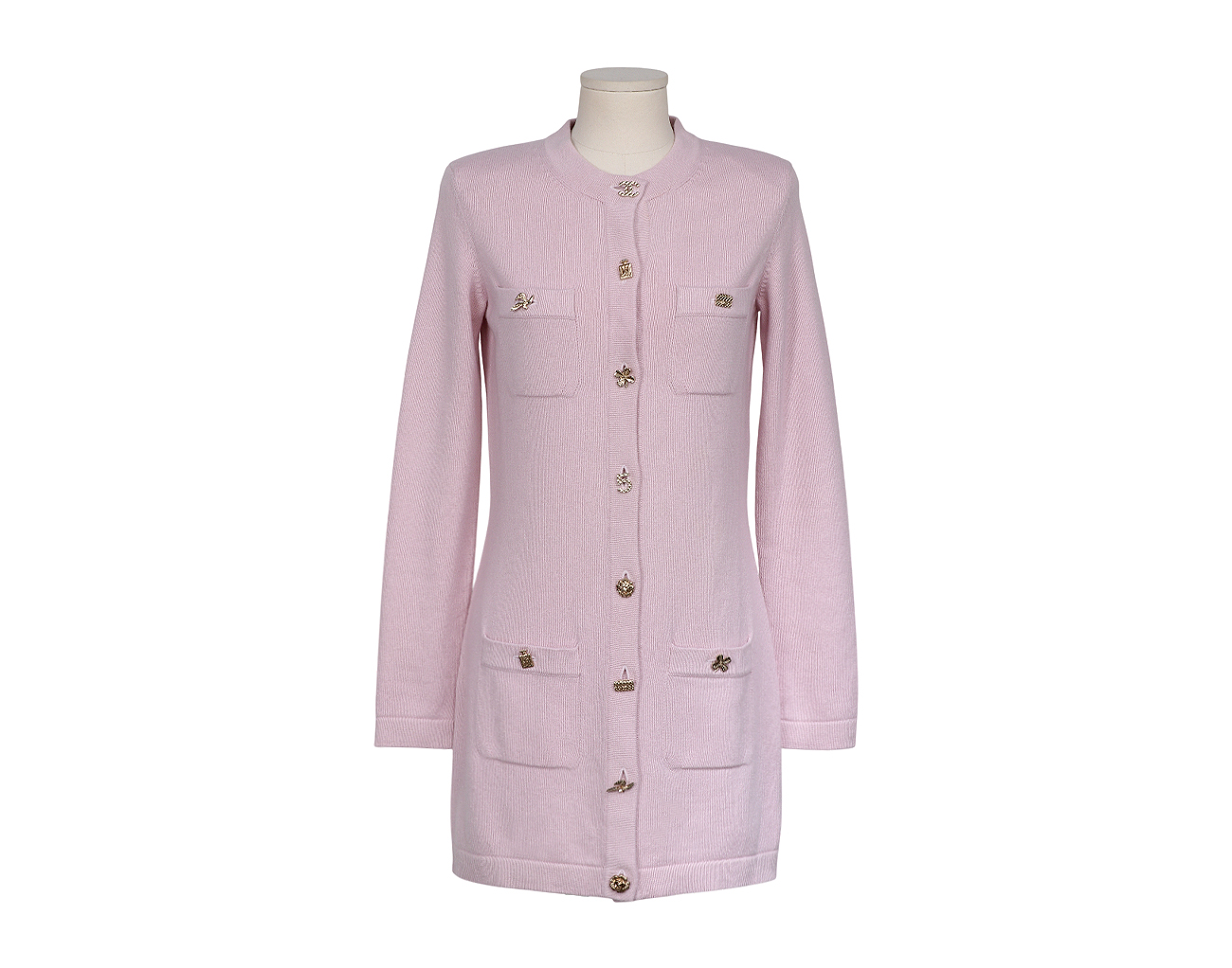 샤넬 럭키 참 버튼 가디건 드레스 라이트 핑크 36