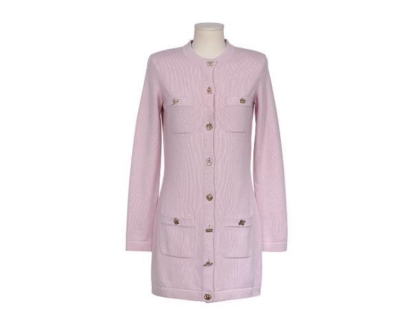 샤넬 럭키 참 버튼 가디건 드레스 라이트 핑크 36