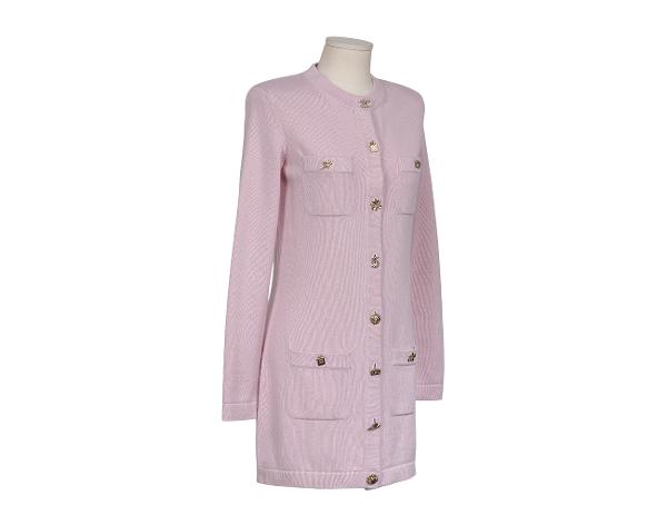 샤넬 럭키 참 버튼 가디건 드레스 라이트 핑크 36