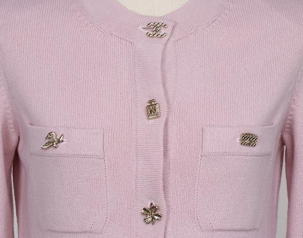 샤넬 럭키 참 버튼 가디건 드레스 라이트 핑크 36