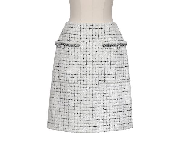 샤넬 트위트 스커트 화이트 실버 블랙 38
