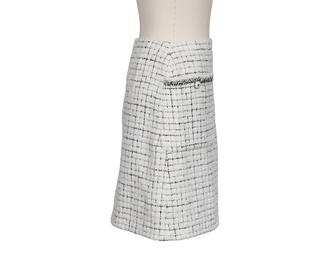 샤넬 트위트 스커트 화이트 실버 블랙 38