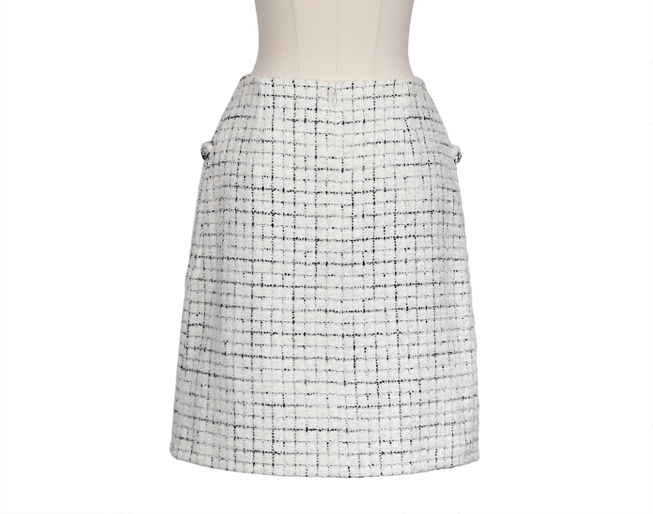 샤넬 트위트 스커트 화이트 실버 블랙 38