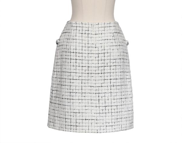 샤넬 트위트 스커트 화이트 실버 블랙 38